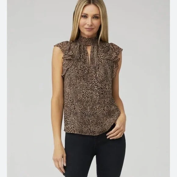 1 State Leopard Keyhole Mock Neck Blouse - Picture 2 of 10